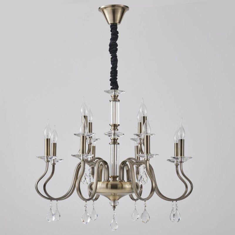Vintage Style Double Layer Home Lighting Furniture Decorate Indoor Living Room Bedroom Custom Colour Crystal Bronze Wrought Iron Chandelier Factory Supply