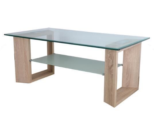 Glass Coffee Table with Wooden Base