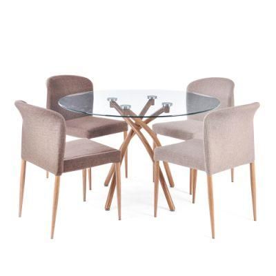 Small Minimalist Style Cheap Mirror Metal Glass Top Round Classic 4 Chairs Seat Dining Table Set