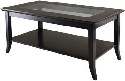 Living Room Coffee Table with Glass Top and Shelf
