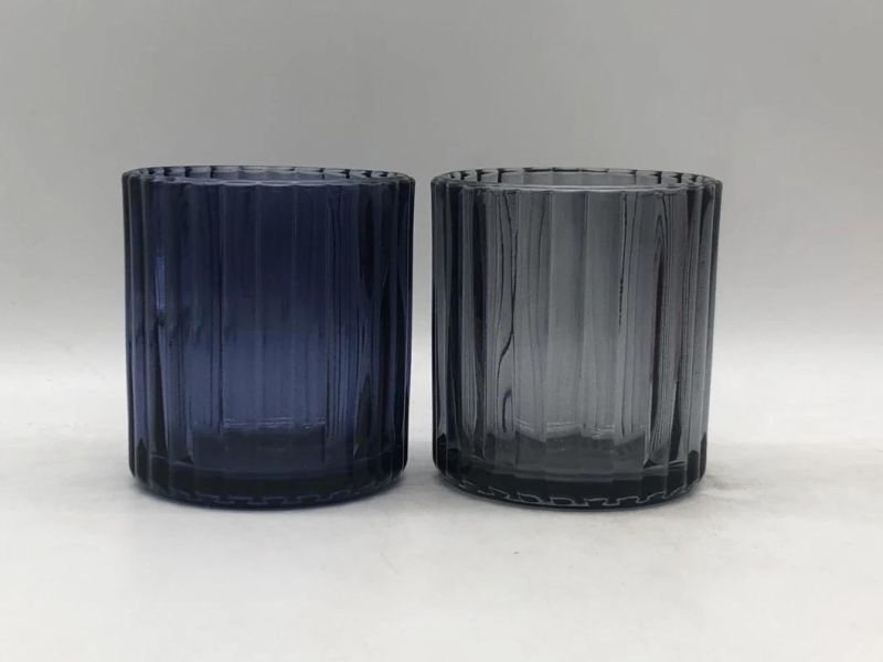 Colorful Vertical Stripes Glass Candle Holder for Decoration