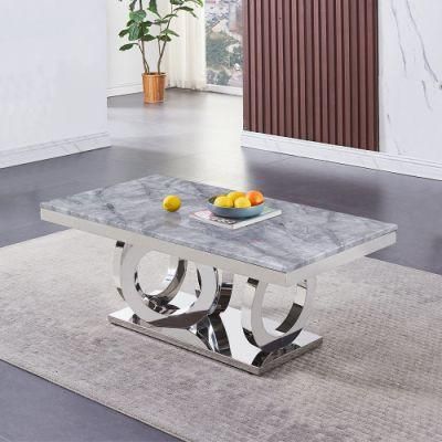 Chinese Modren Style Home Furniture Marble Stainless Steel Coffee Table