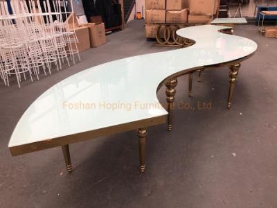 Serpentine Table Gold White Glass Dining Table for Banquet/Hotel/Restaurant/Wedding/Meeting