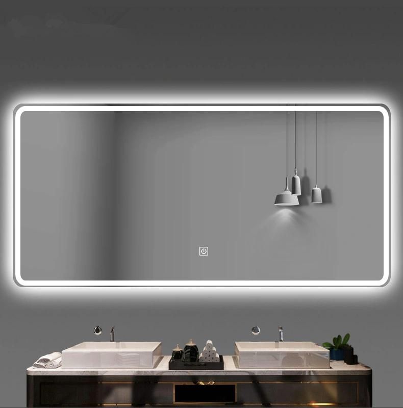 Wholesale Luxury Home Decorative Aluminum Frame Smart Wash Basin Round Mirror Front Surface LED Light Bathroom Illuminated Wall Glass Vanity Mirror