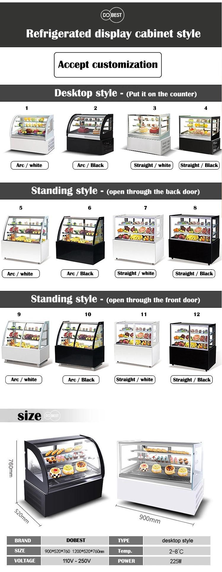 Cake Display Cooler Bakery Refrigerated Cake Open Showcase Display Glass Cooler Fridge