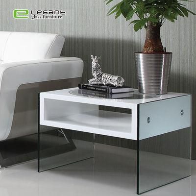 European Style Built-in Cabinet Decorate White Gloss Glass Side Table
