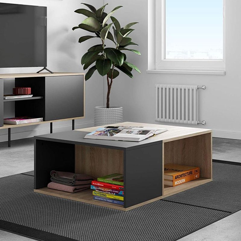 Modern Simple MDF Wood New Design Tea Coffee Center Table with Drawer and Open Shelf