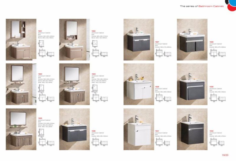 Aluminium Cabinet, Ceramic Basin, Glass Mirror. Bathroom Set 1021