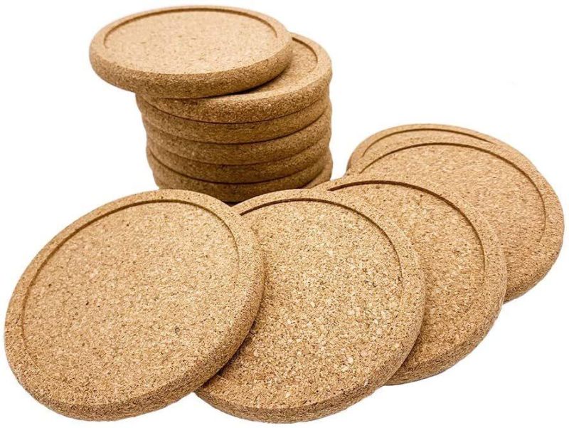 Eco Friendly 100% Household Lip Cork Pads Coasters Beer Coasters for Drinks with Grooved Round Edge for Saucers Bar Glass Cup & Mug Housewarming Gift