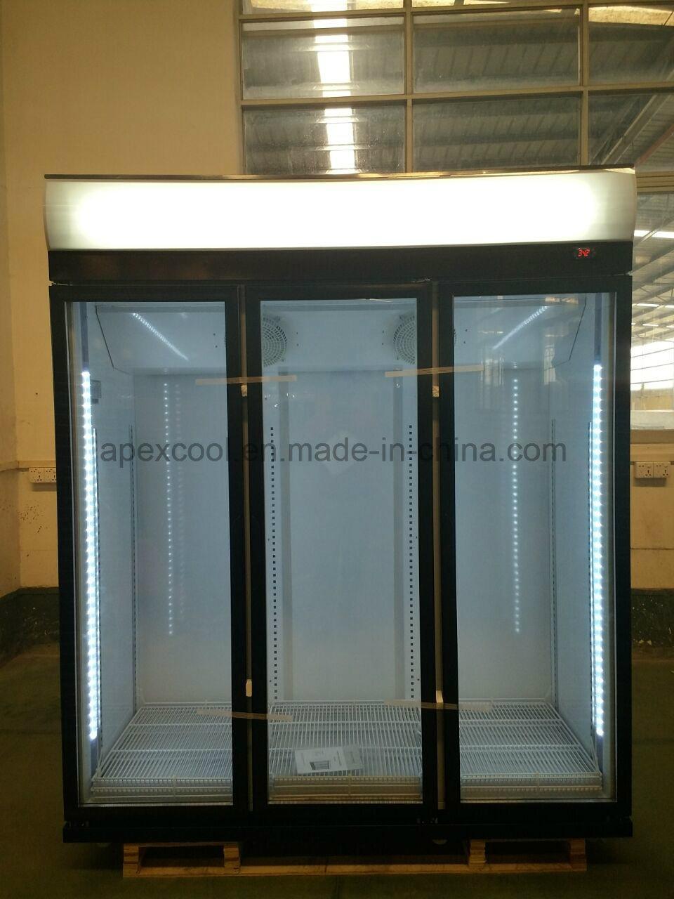 Glass Three Door Upright Showcase with Top Compressor System