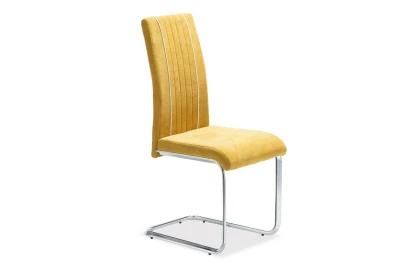 Modern Design Home Hotel Restaurant Upholstered Furniture Fabric Metal Chromed Leg Dining Chair