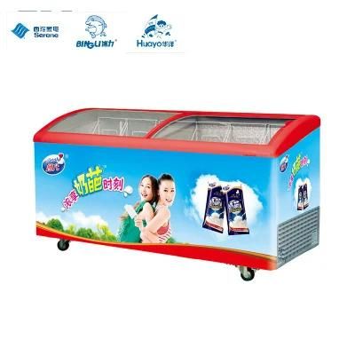 Curved Glass Door Chest Freezer Ice Cream Showcase Commercial/Domestic Factory Direct Price Display Ice Cream Freezer