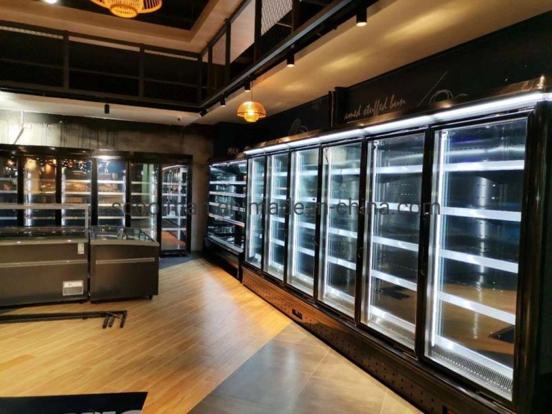 Commercial Supermarket Vertical Beverage Cooler Cold Drink Fridge Double Glass Door Showcase Display Refrigerator