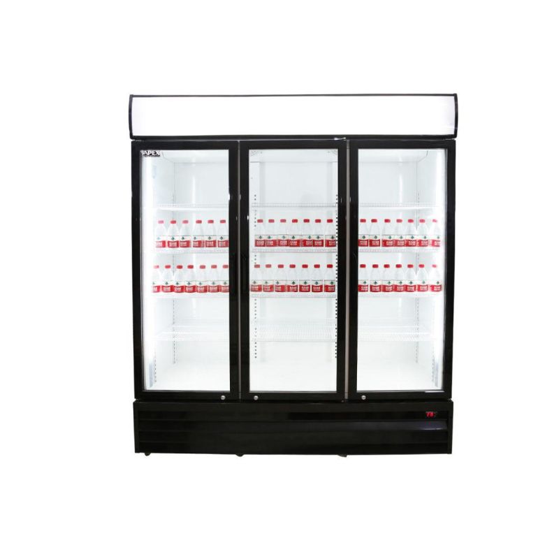 Commercial Plug-in Triple Swing-Glass Door Refrigeration Upright Display Visit Cooler Merchandising Cabinet for Soft Gelato