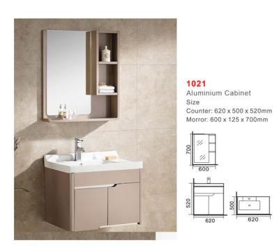 Aluminium Cabinet, Ceramic Basin, Glass Mirror. Bathroom Set 1021