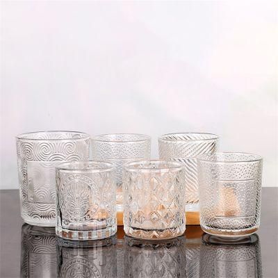 Transparent Relief Glass Candle Cup Creative Candle Can DIY Manual Wax Container Fragrance Candle Holder Empty Cup