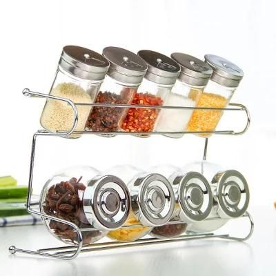 Kitchenware Nine Piece Glass Spice Jar Set and Rack