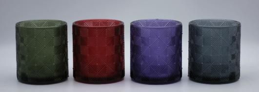 Glass Candle Holder with Various Color and Different Embossed Pattern