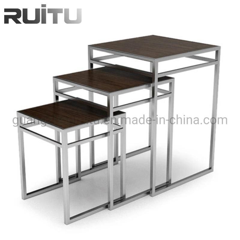 Restaurant Equipment Dining Mesas Traiteur Mariag Catering Wedding Decorate Sinovoe Rectangle Tempered Wood Stainless Steel Top Buffet Hall Table