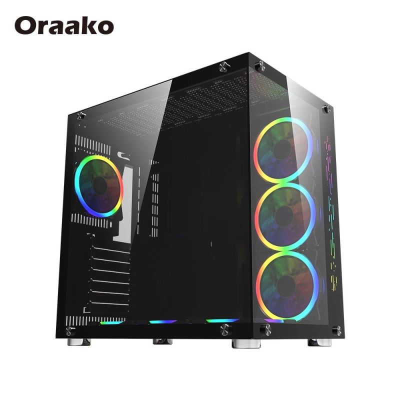 Black Cabinet ATX Micro-ATX Cooling Glass RGB Light Gaming Computer PC Case with Fans