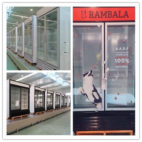 Double Glass Door Commercial Refrigerating Showcase with Big Volume in Optional Colors