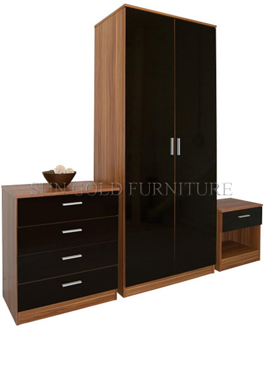 Modern Home Wooden Bedroom Furniture Swing Mirror Door Wardrobe