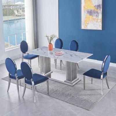 Modern Furniture Marble Silver Metal Dining Tables