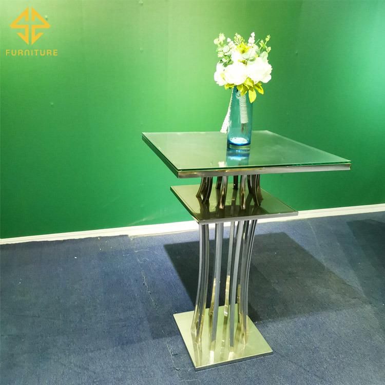 Latest Model Round Glass Top Gold Metal Base Bar Stand Cocktail Table