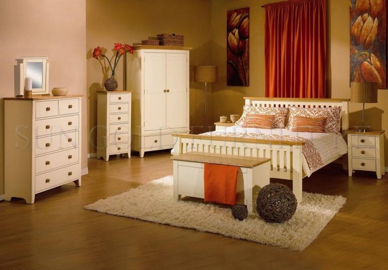 Hot Sale Cheap White Varnish Bed / Modern Bedroom Furniture Set / Home Furniture