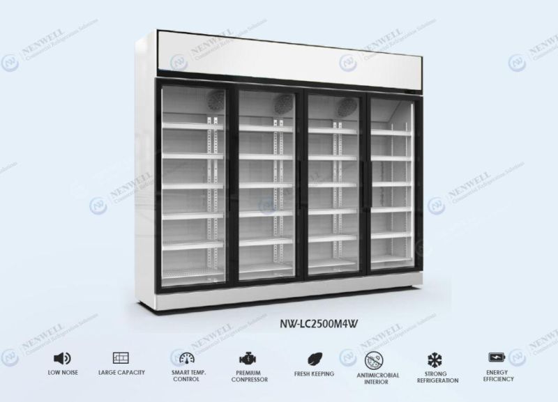 Commercial Beer Cola Beverage and Soda Drink 4 (Quad) Glass Door Upright Refrigerated Display Showcase Price for Sale (NW-LC2500M4W)