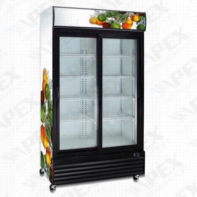 1000L Double Glass Door Display Showcase for Supermarket Beverage Bottle Cooler