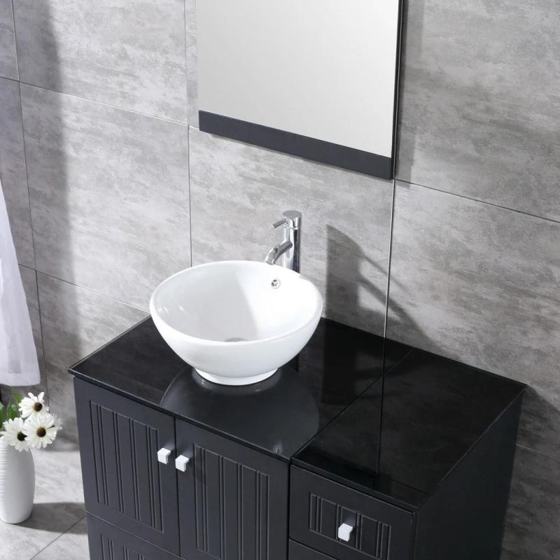 36inch Bathroom Vanity PVC Cabinet Porcelain Vessel Sink Bowl W/Glass Top Sets