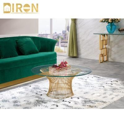 Modern Glass Round Stainless Steel Frame Coffee Table for Home Hotel