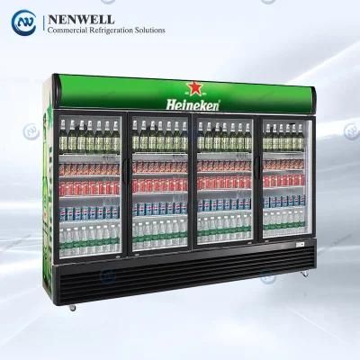 Commercial Beer Cola Beverage and Soda Drink 4 (Quad) Glass Fronted Upright Refrigerated Display Cabinet Price for Sale (NW-LG1620)