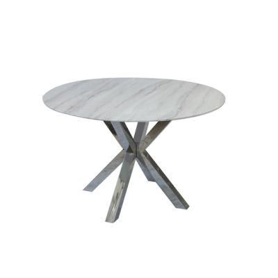 Modern Furniture Hot Selling Tempered Glass Marble Effect Dining Table Stainless Steel Tube Leg