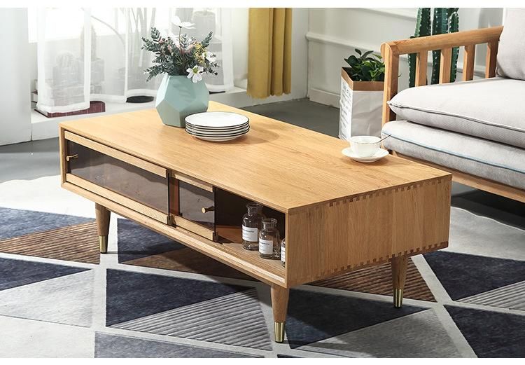 Modern Simple Oak Solid Wood Coffee Table Combination