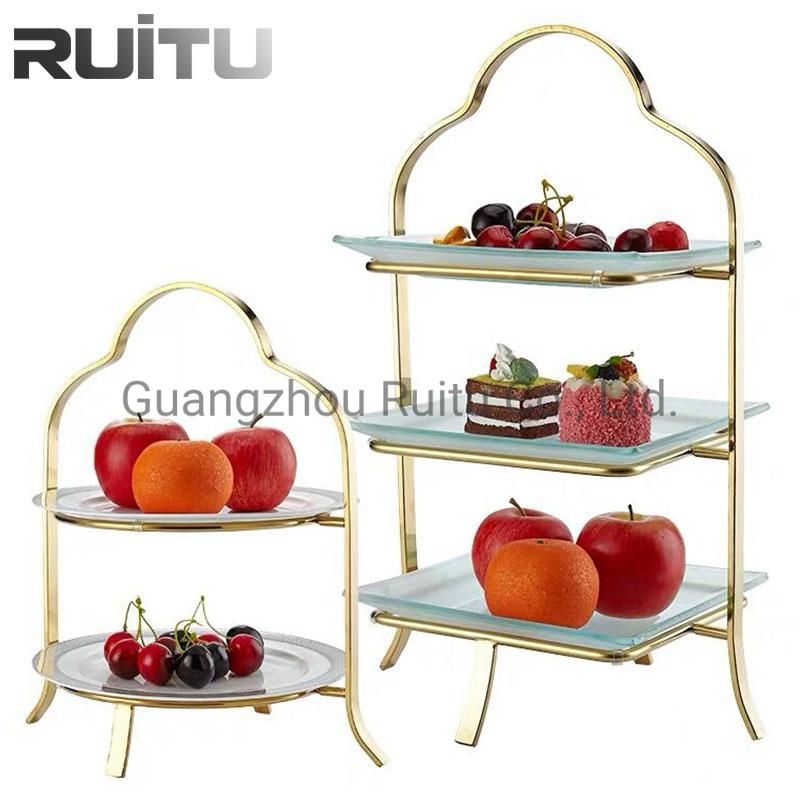 Party Dessert Buffet Display Stand Plates Set Gold Stainless Steel Rack Wedding Restaurant Tableware Decotaive 3 Tier Afternoon Tea Fruit and Cake Stand Glass