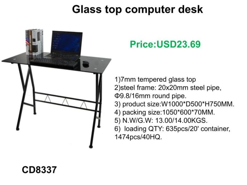 Morder Design Home Office Furniture Glass Top Study Desk with Booksefl