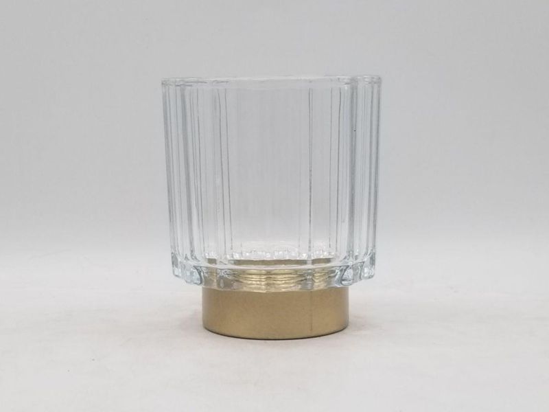 Clear Glass Candle Holder with Metal Clad at The Bottom