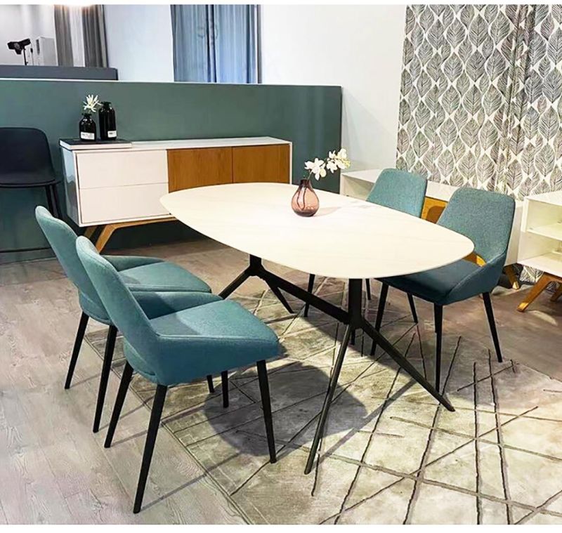 Hot Selling Style Dining Room Furniture Ceramic Table Top PU Chair Top 6 Chair Dining Table Sets.