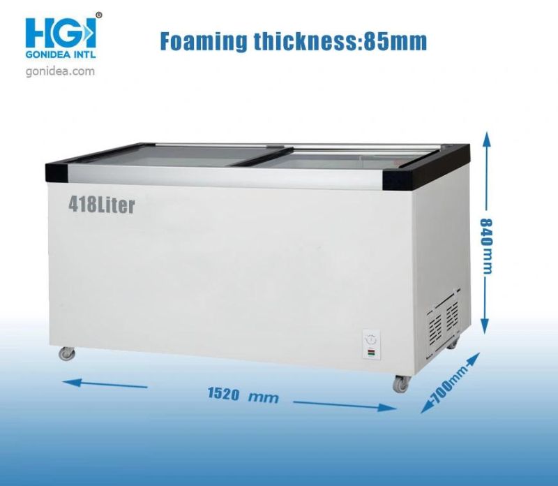 Commercial Slidding Glass Door Deep Freezer Chest Showcase 418L