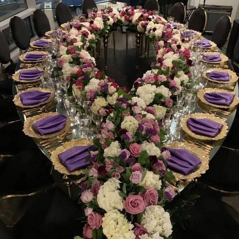 Wedding Rental Stainless Glass Top Banquet Mirrored Dining Wedding Mirror Table with Steel for Sale