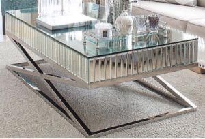Espejos Mesas De Centro New Arrive X Shape Mirror Coffee Table with Stainless Steel Leg