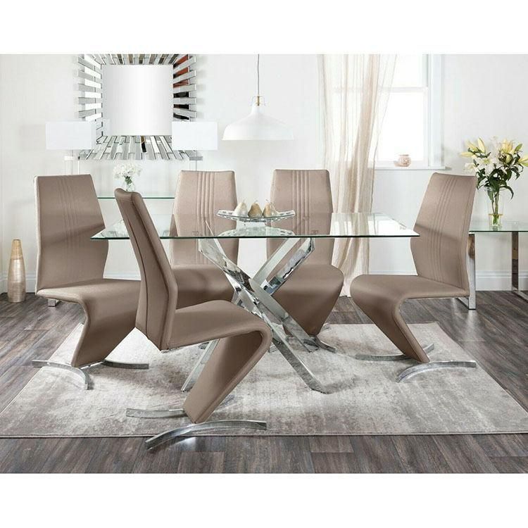 Modern Dining Room Furniture Rectangular Glass Top Dining Table with Metal Legs