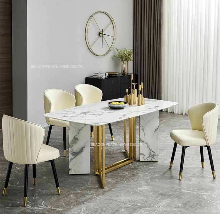 Modern Dining Room Furniture Marble Top Stainless Steel Dining Table