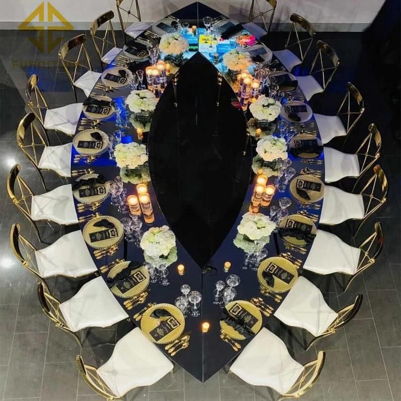 Wedding Rental Stainless Glass Top Banquet Mirrored Dining Wedding Mirror Table with Steel for Sale