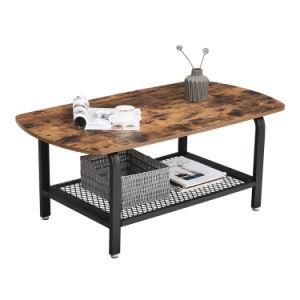 Furniture Factory Provides Modern Classic Simple Center Wood Industrial Coffee Table with Metal Frame