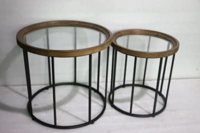 Modern Furniture Wood and Metal Glass Set of 2 Coffee Table 98318