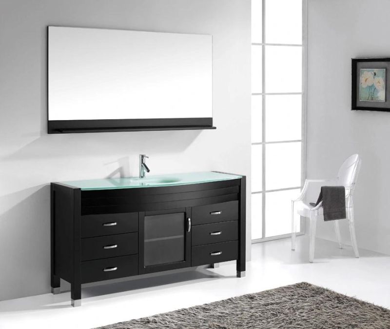 Solidwood and Plywood Bathroom Cabinets with Glass Basin Classic American Style Bathroom Furniture