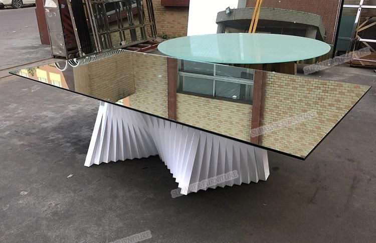 Luxury Design Glass Top Dining Table with Steel Base